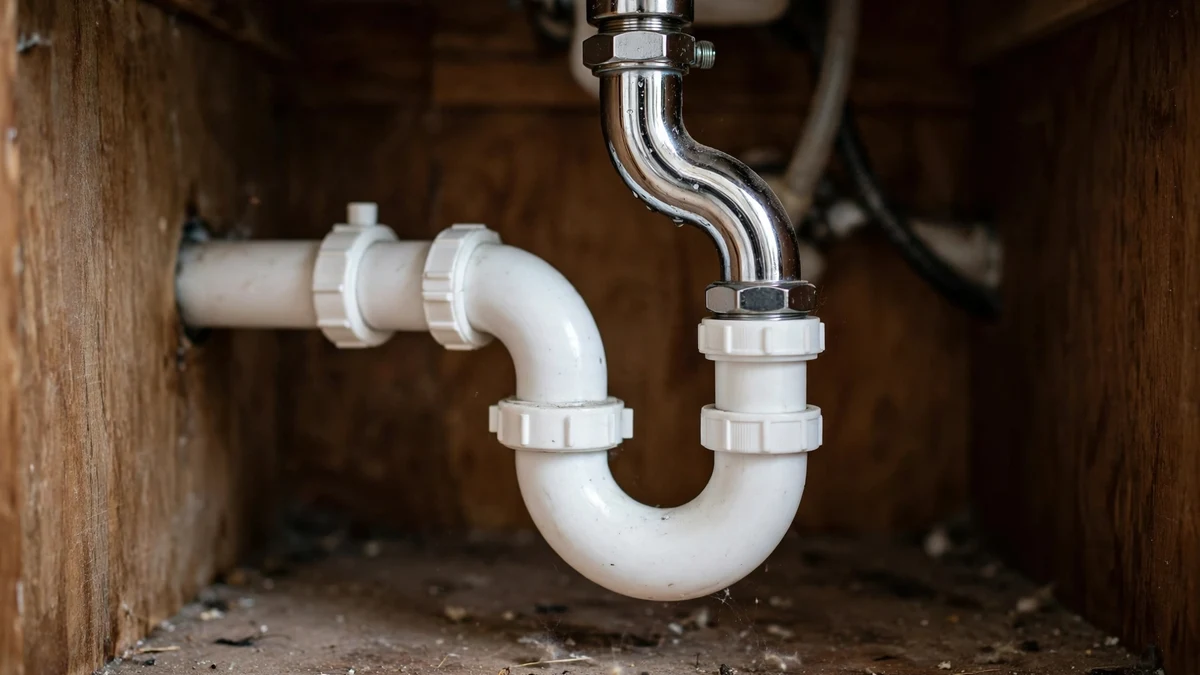 Curved trap pipe under a bathroom sink